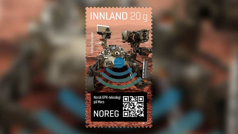 Frimerke for Rimfax Georadar, norsk GPR-teknologi på mars